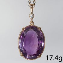 LARGE AMETHYST AND DIAMOND PENDANT NECKLACE