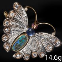 ANTIQUE OPAL, DIAMOND, SAPPHIRE AND RUBY BUTTERFLY BROOCH