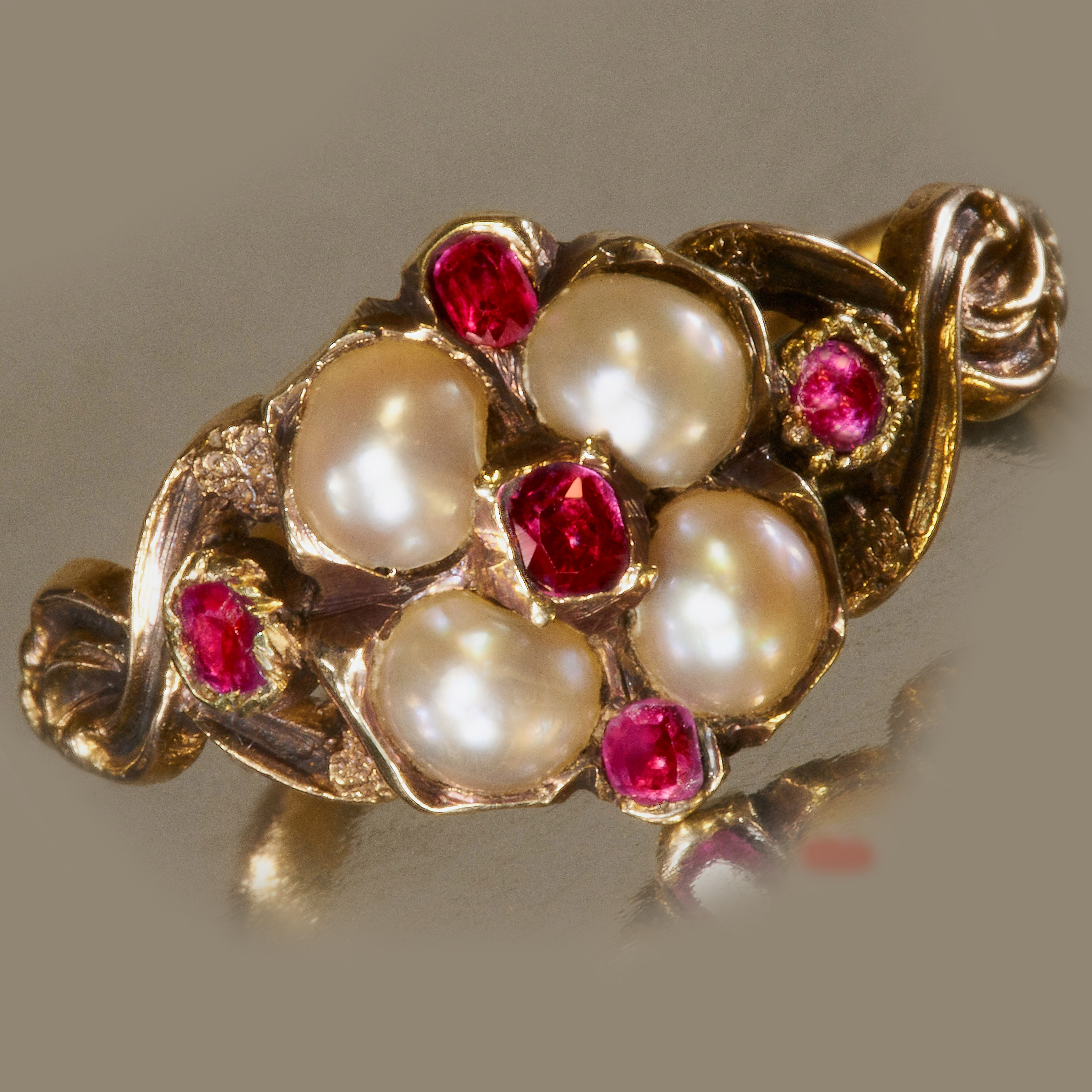 VICTORIAN RUBY AND PEARL RING