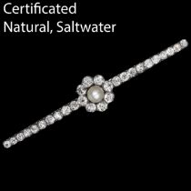 CERTIFICATED NATURAL SALTWATER PEARL AND DIAMOND BROOCH