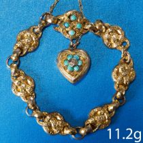 LOVELY VICTORIAN GOLD BRACELET WITH TURQUOISE HEART CHARM