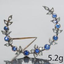 FINE ANTIQUE SAPPHIRE AND DIAMOND CRESCENT BROOCH