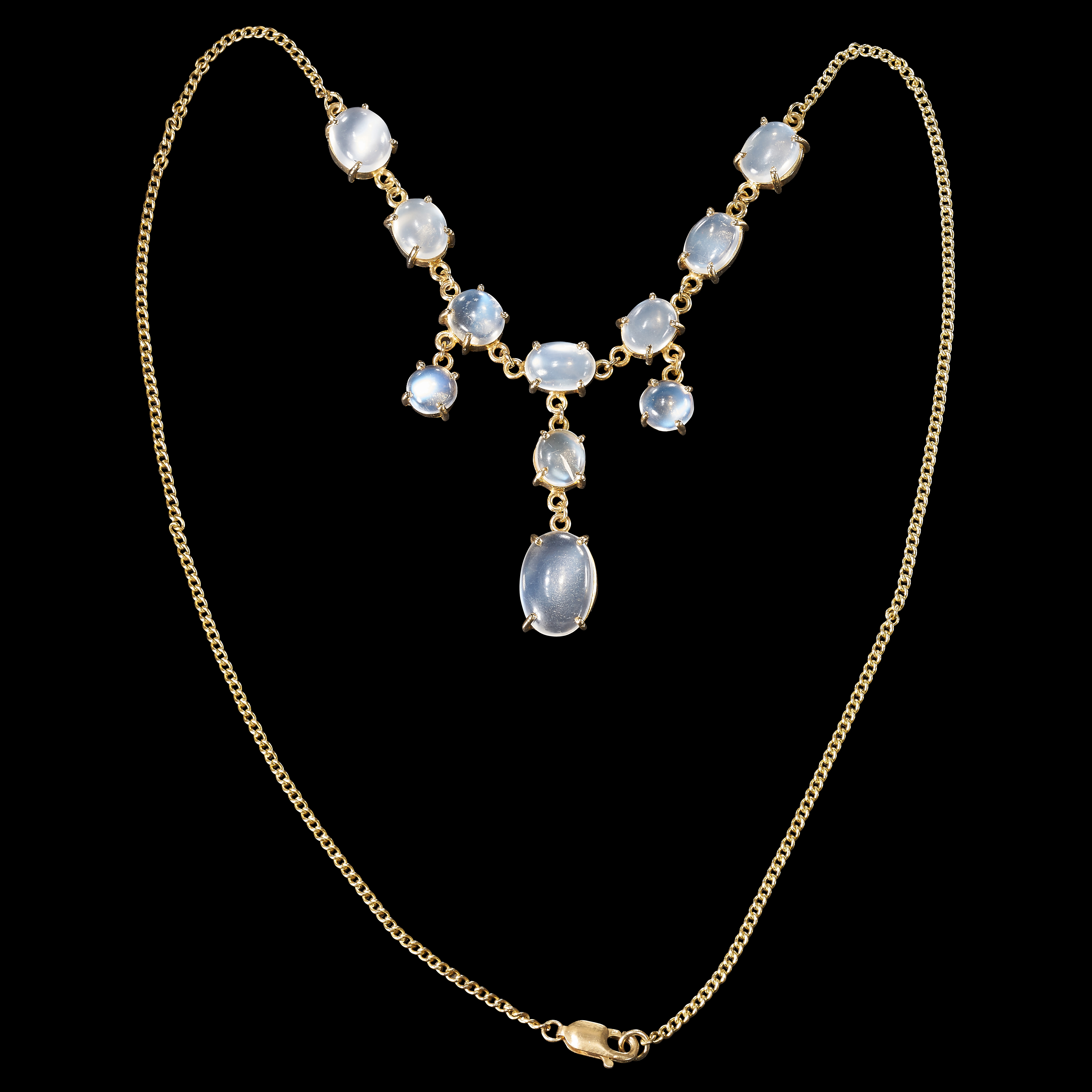 EDWARDIAN STYLE GOLD MOONSTONE CLUSTER DROP NECKLACE - Image 2 of 2