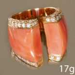 FINE CORAL AND DIAMOND RING