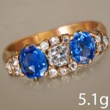 ANTIQUE SAPPHIRE AND DIAMOND RING