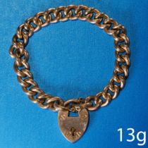 VINTAGE GOLD CURB LINK BRACELET WITH HEART PADLOCK