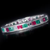 UNUSUAL DIAMOND RUBY AND EMERALD FULL ETERNITY RING