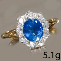 SAPPHIRE AND DIAMOND CLUSTER RING