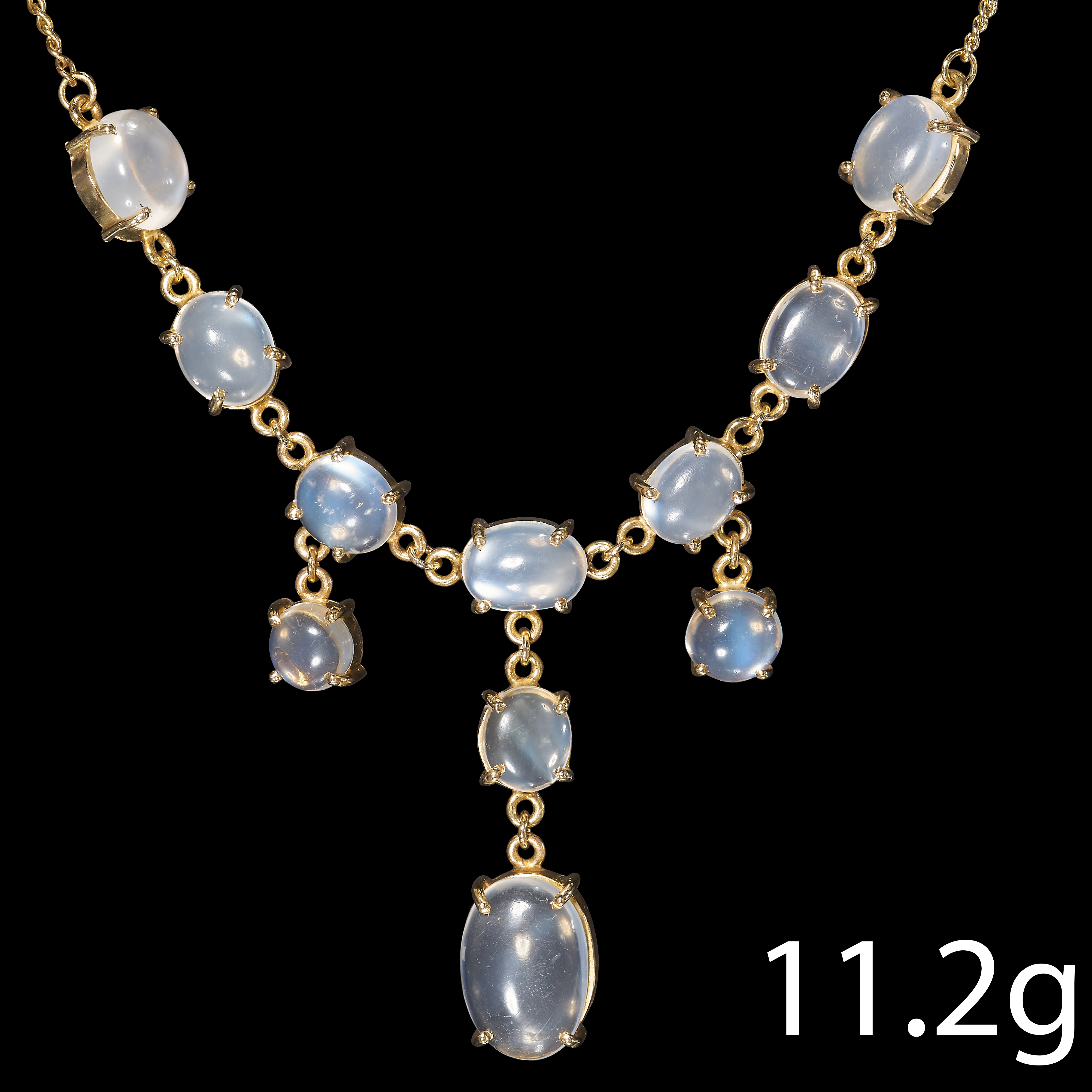 EDWARDIAN STYLE GOLD MOONSTONE CLUSTER DROP NECKLACE