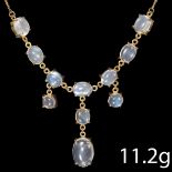 EDWARDIAN STYLE GOLD MOONSTONE CLUSTER DROP NECKLACE