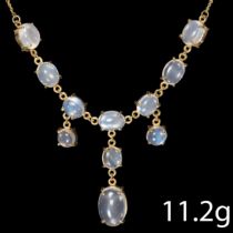 EDWARDIAN STYLE GOLD MOONSTONE CLUSTER DROP NECKLACE