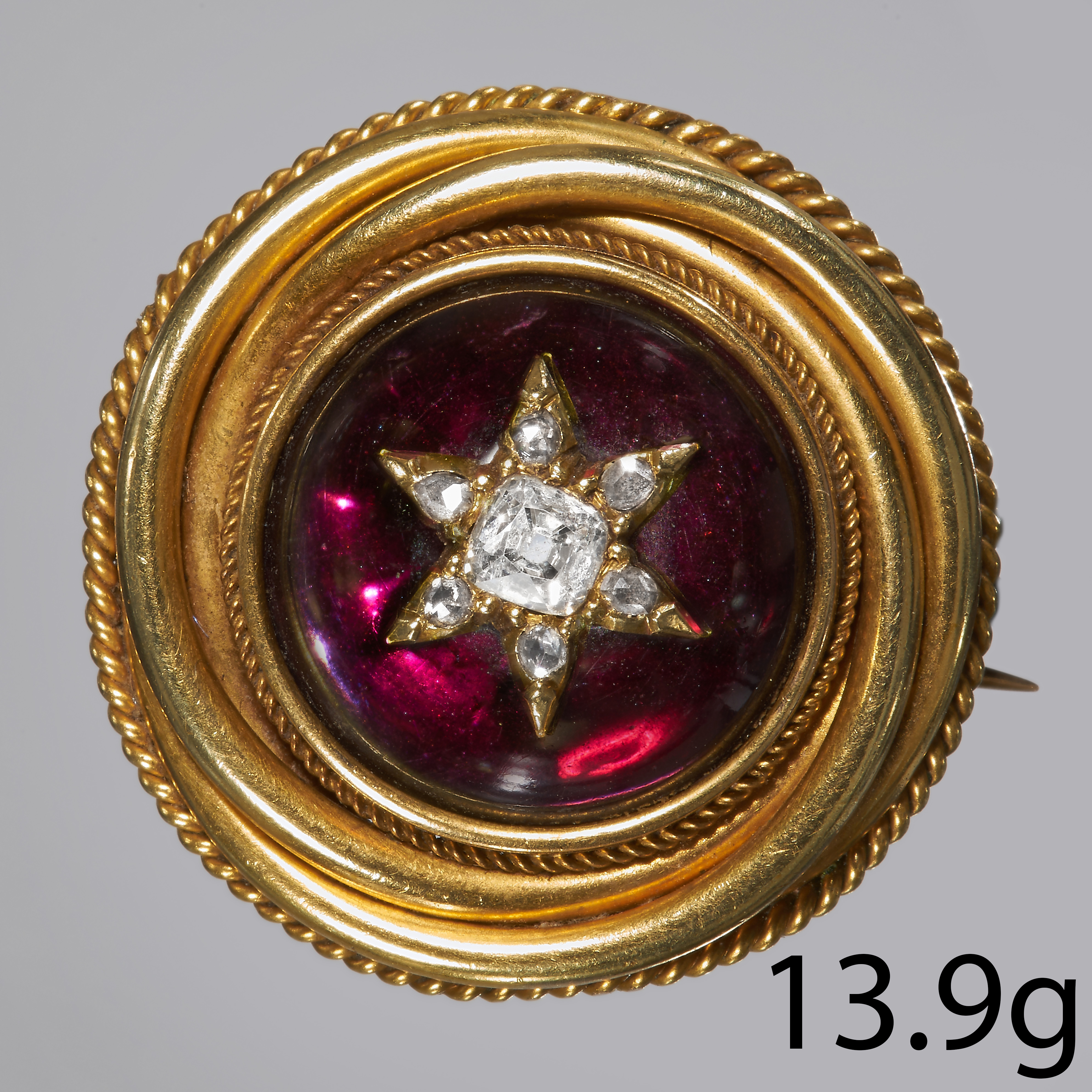 VICTORIAN DIAMOND AND GARNET MEMORIAL BROOCH