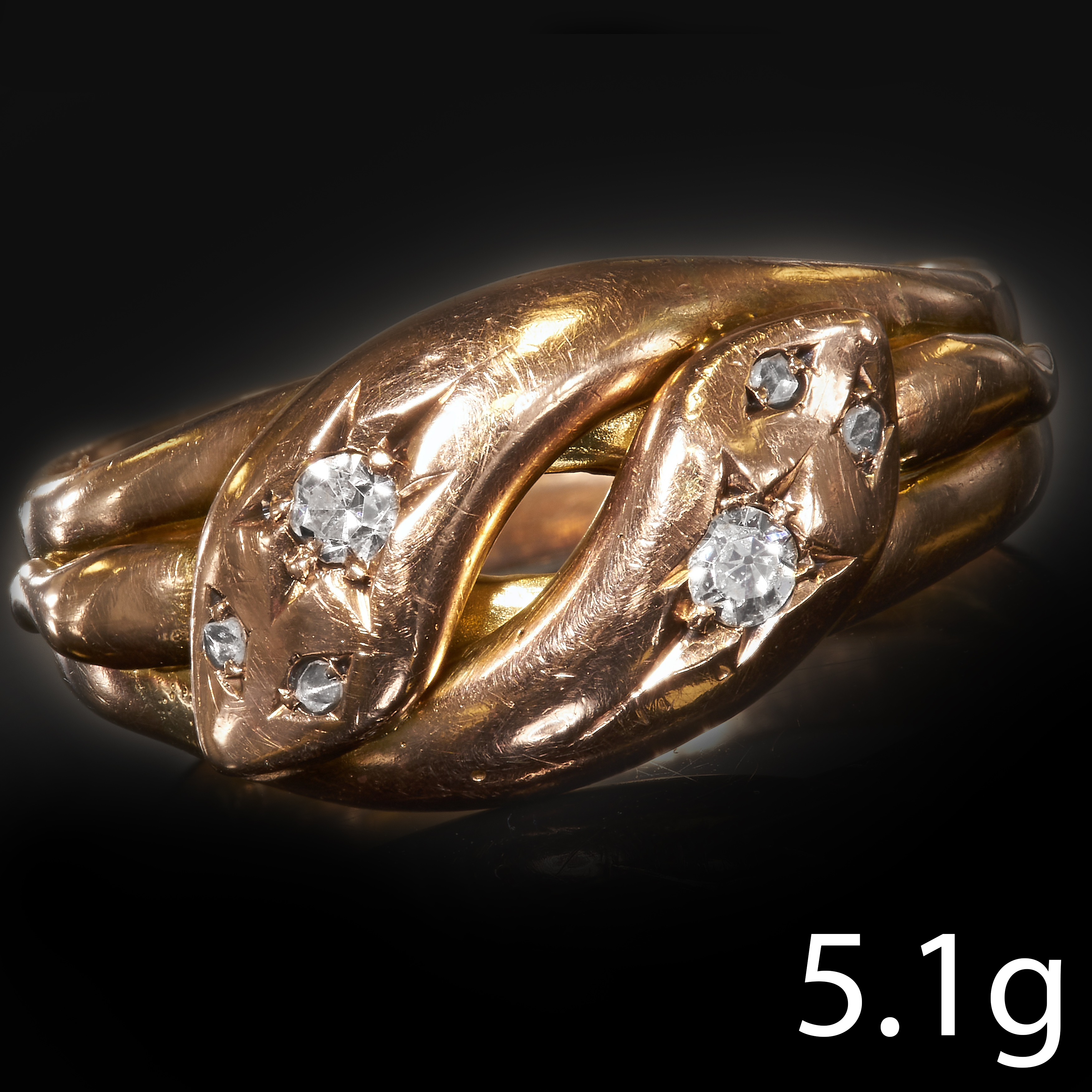 ANTIQUE DIAMOND DOUBLE SNAKE GOLD RING