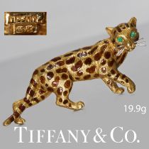 TIFFANY, ENAMEL AND EMERALD TIGER BROOCH