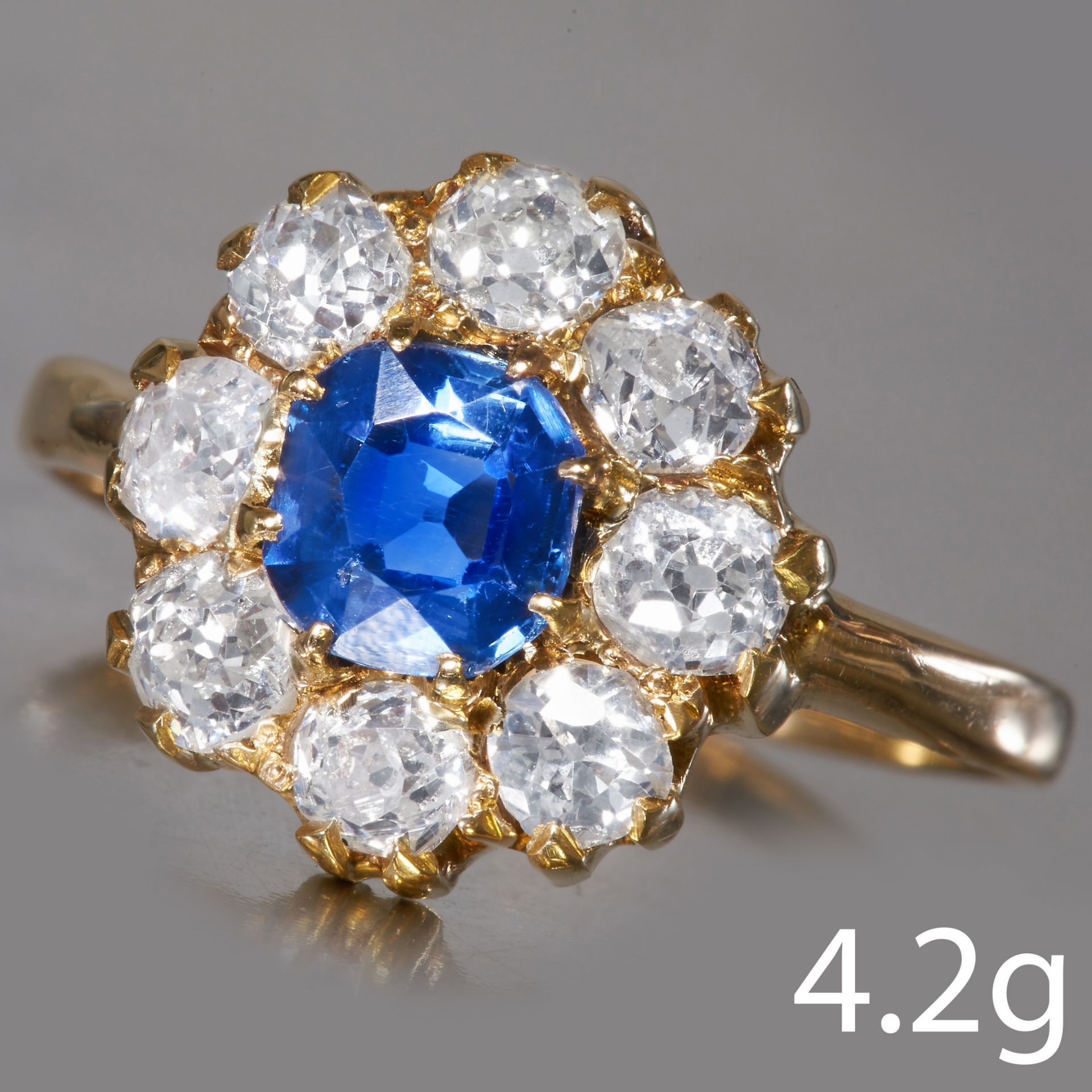 SAPPHIRE AND DIAMOND CLUSTER RING