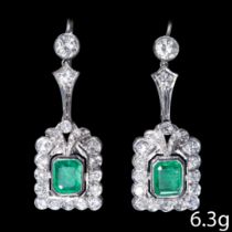 PAIR OF ART-DECO EMERALD AND DIAMOND DROP EARRINGS