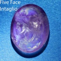 A SCARCE ROMAN CARVED AMETHYST, FIVE FACED INTAGLIO FORMING BUST OF ATHENA. Presumed to be 2ND CENT