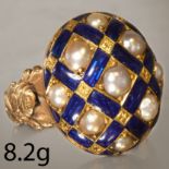 ANTIQUE PEARL AND ENAMEL RING