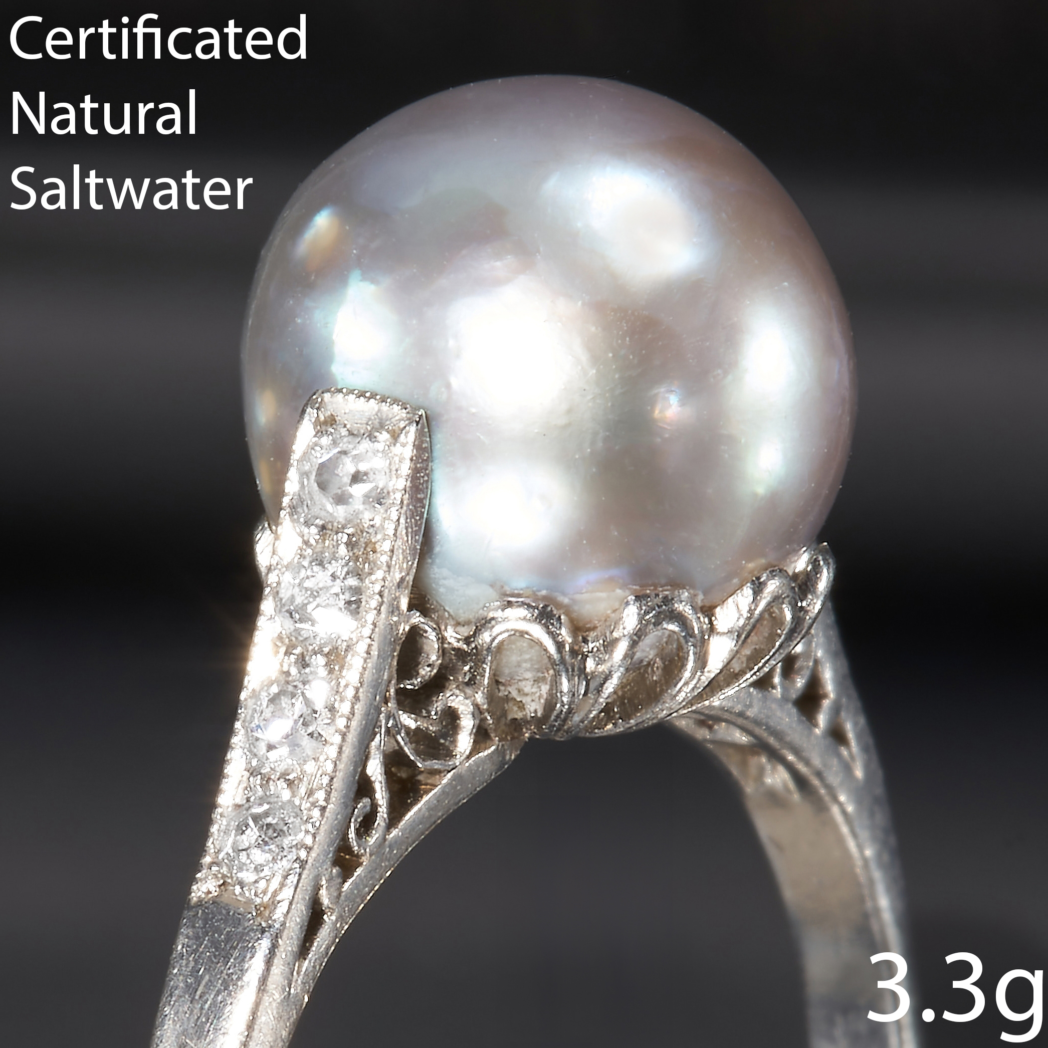 NATURAL SALTWATER PEARL AND DIAMOND RING