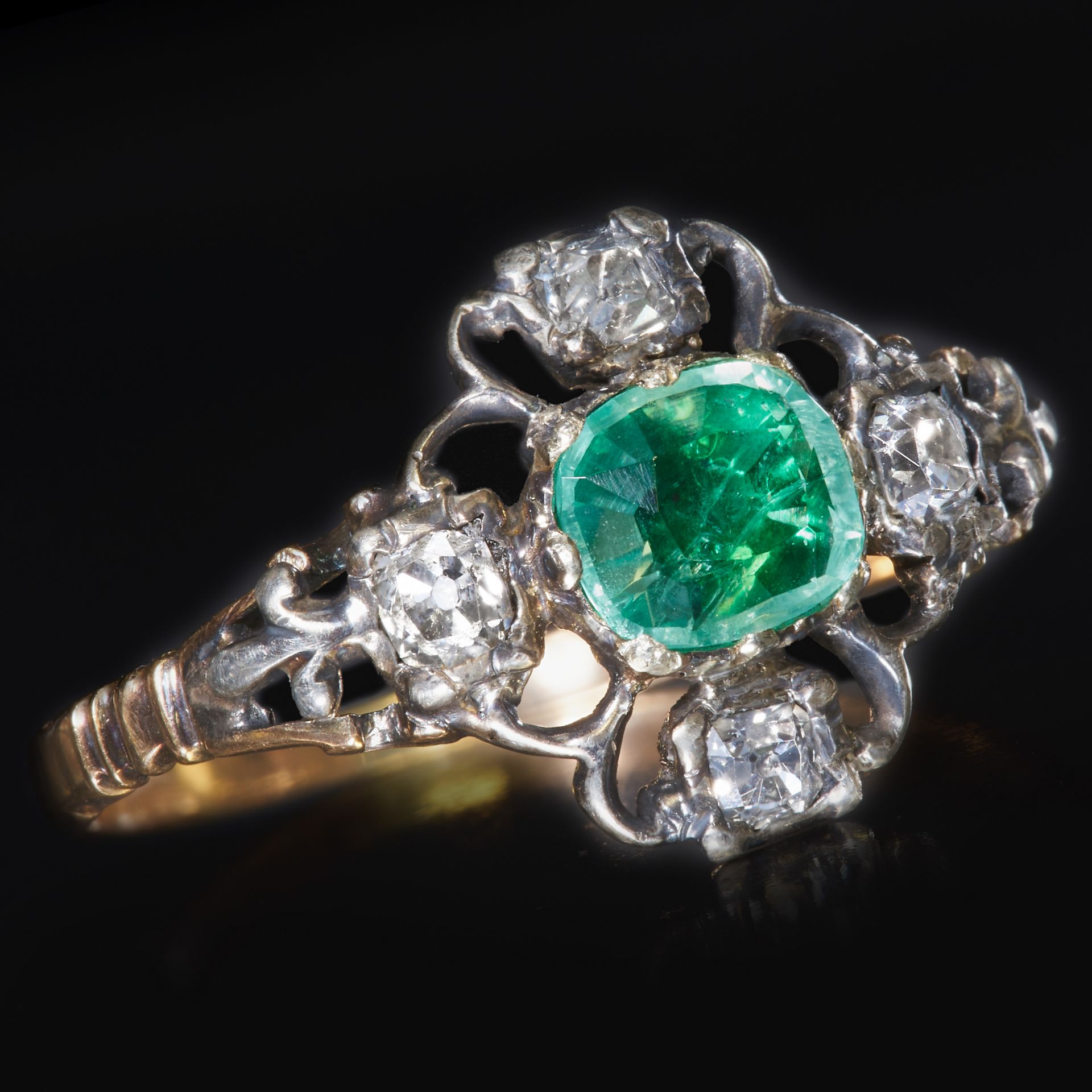 GEORGIAN EMERALD AND DIAMOND RING