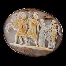 FINE ANTIQUE CAMEO , FAREWELL TO THE WARRIORS. Presumably depicting a Greek scene: "farewell to the