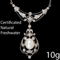 CERTIFICATED NATURAL PEARL AND DIAMOND NECKLACE
