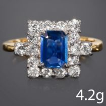 SAPPHIRE AND DIAMOND CLUSTER RING