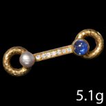 PRESUMABLY RUSSIAN, ATTRACTIVE SAPPHIRE PEARL AND DIAMOND BROOCH