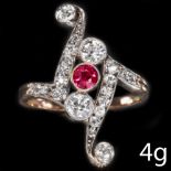 EDWARDIAN RUBY AND OLD CUT DIAMOND UP FINGER RING
