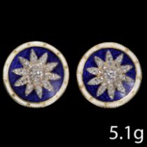 ANTIQUE PAIR OF ENAMEL AND DIAMOND STUD EARRINGS