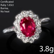 CERTIFICATED 1.63 CT. BURMA RUBY AND DIAMOND CLUSTER RING