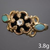 ANTIQUE DIAMOND, ENAMEL AND OPAL RING