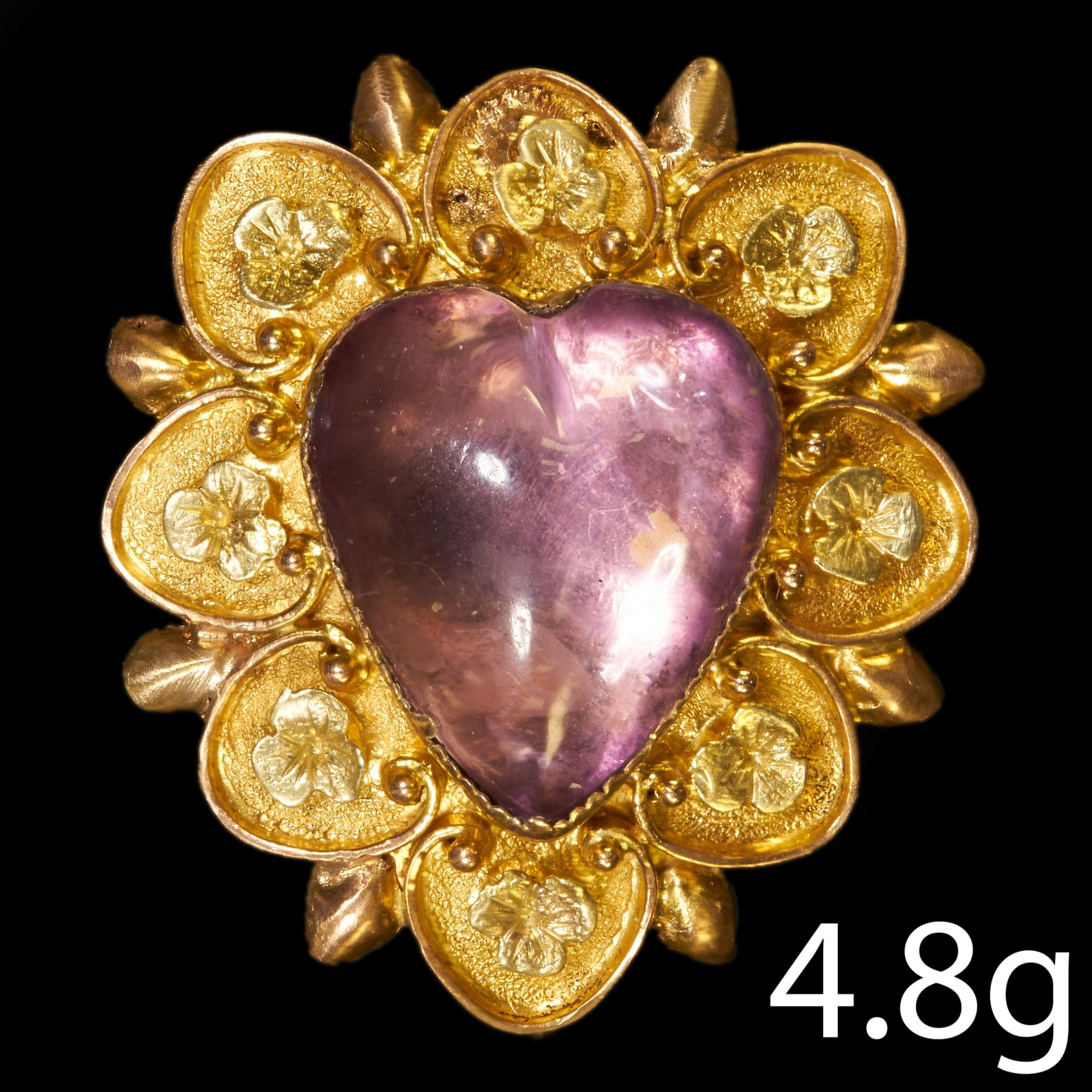 ANTIQUE AMETHYST HEART BROOCH