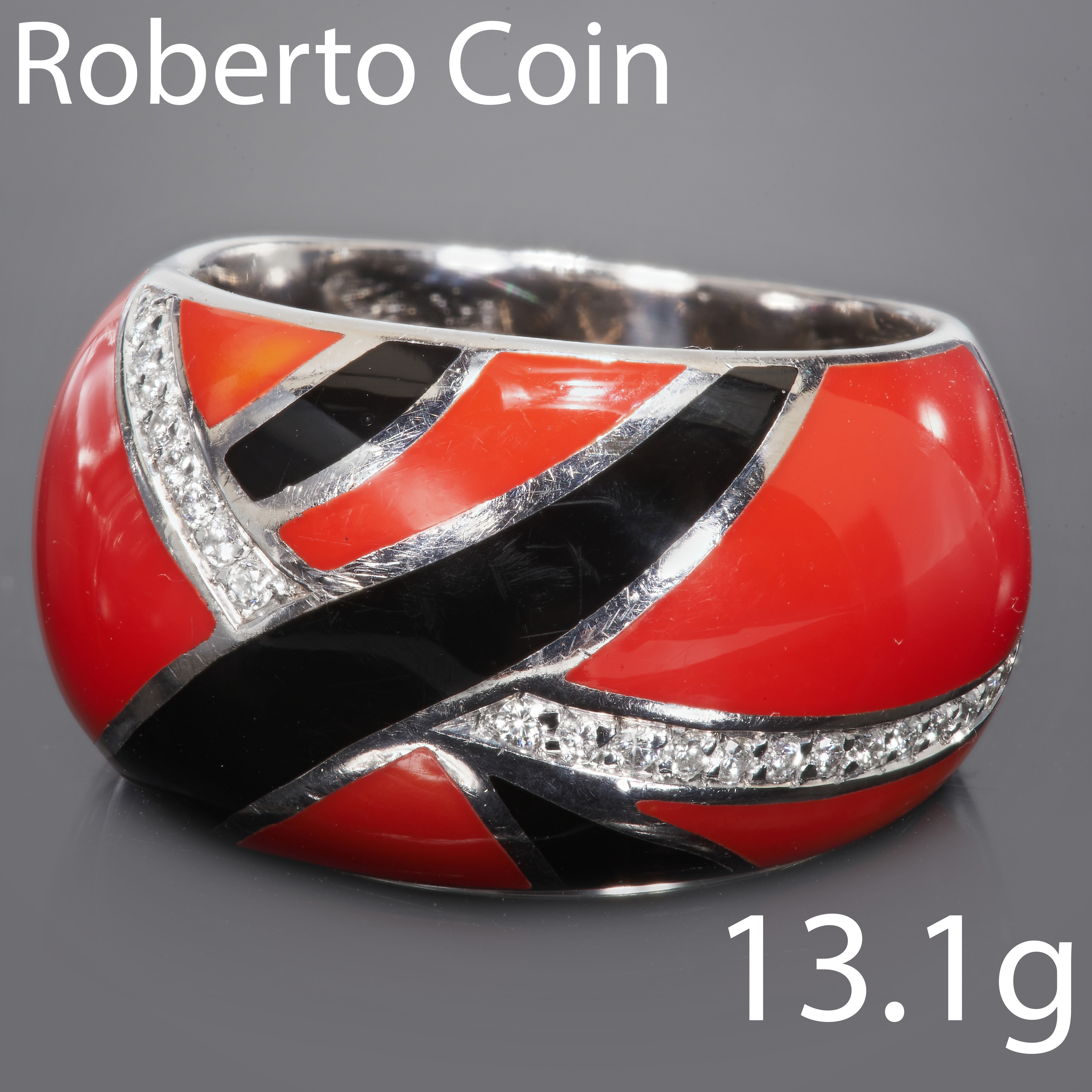 ROBERTO COIN, ENAMEL AND DIAMOND RING