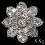 RARE ANTIQUE VICTORIAN DIAMOND FLORAL BROOCH