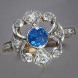 SAPPHIRE AND DIAMOND CLUSTER RING