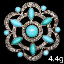 EDWARDIAN TURQUOISE AND DIAMOND BROOCH