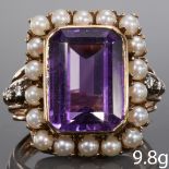 AMETHYST AND PEARL CLUSTER RING