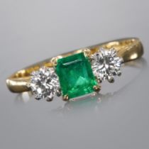 EMERALD AND DIAMOND 3-STONE RING