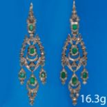 PAIR OF ANTIQUE EMERALD AND DIAMOND EARRINGS