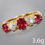 RUBY AND DIAMOND 5-STONE RING