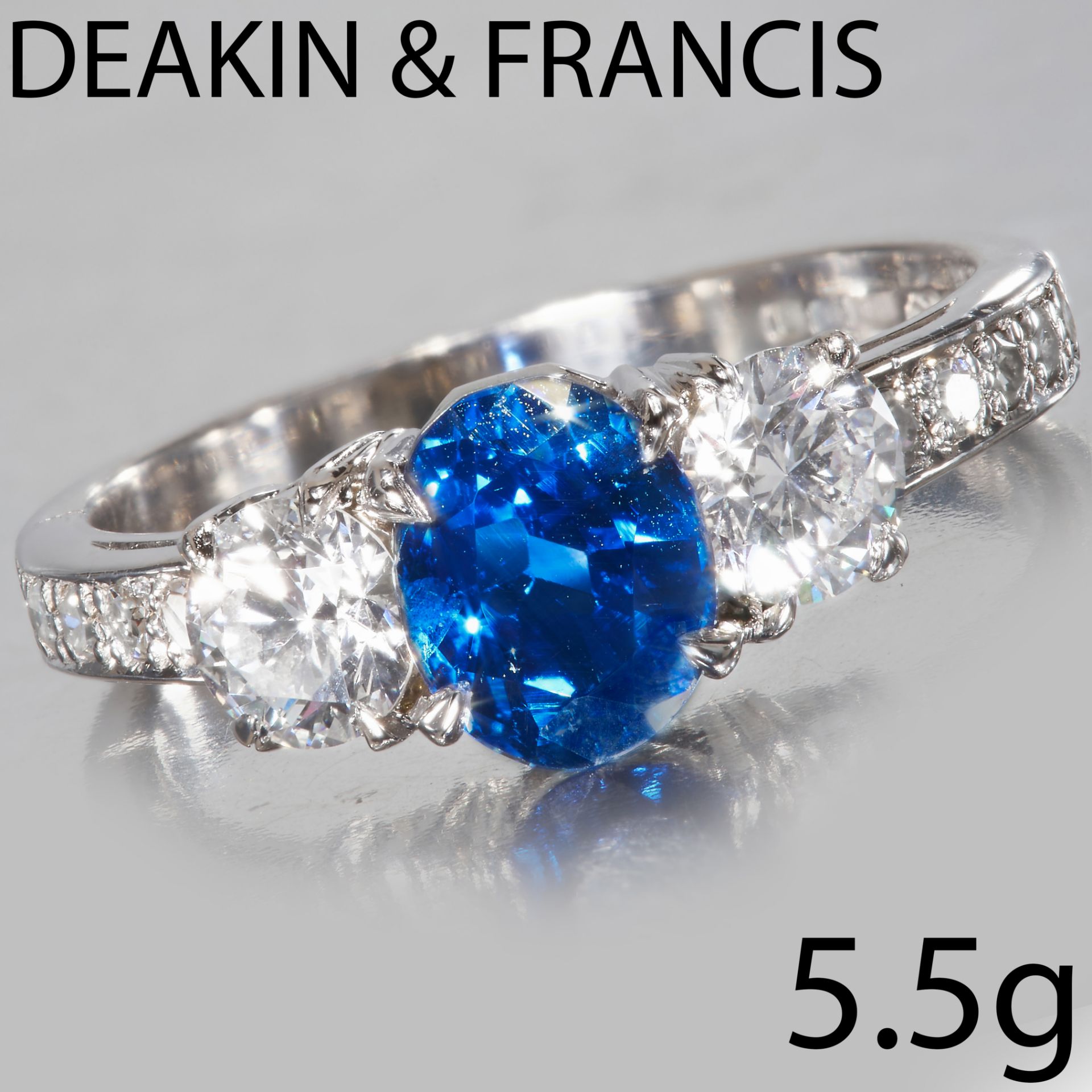 DEAKIN & FRANCIS, SAPPHIRE AND DIAMOND 3-STONE RING