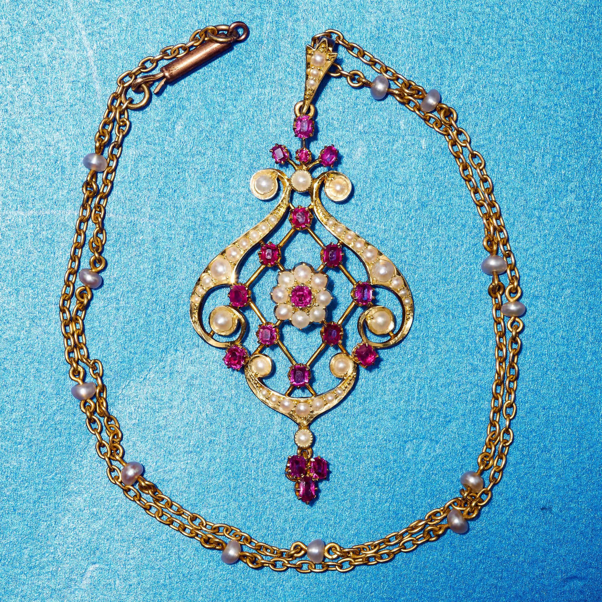 ART-NOUVEAU RUBY AND DIAMOND PENDANT WITH NECKLACE - Image 2 of 2