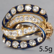 UNUSUAL AND ELEGANT ENAMEL AND DIAMOND RING