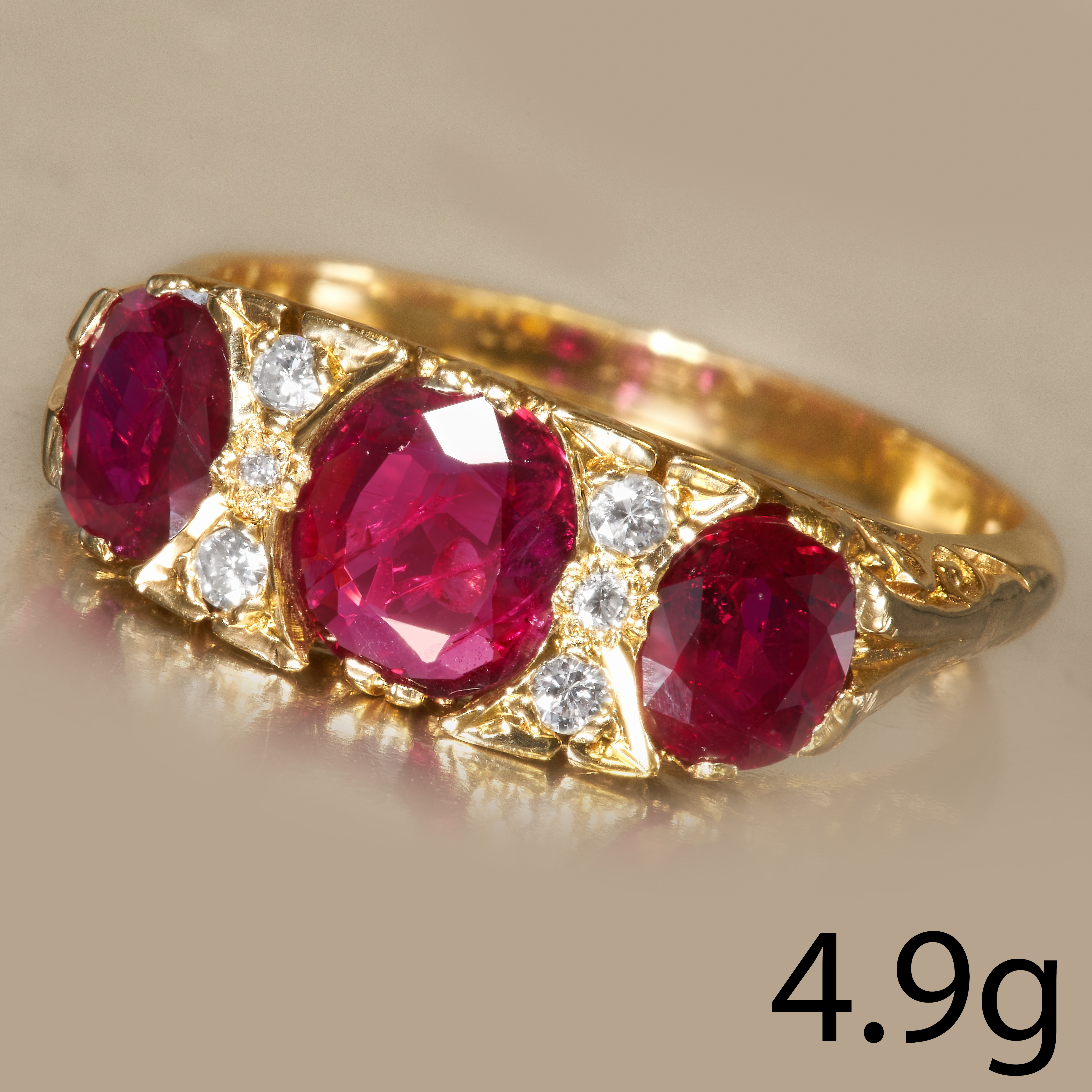 RUBY AND DIAMOND 3-STONE RING