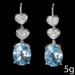 PAIR OF DIAMOND AND BLUE TOPAZ HEART DROP EARRINGS