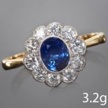 SAPPHIRE AND DIAMOND CLUSTER RING