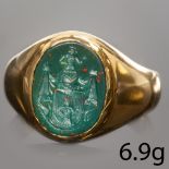 BLOODSTONE CARVED INTAGLIO SIGNET GOLD SEAL RING