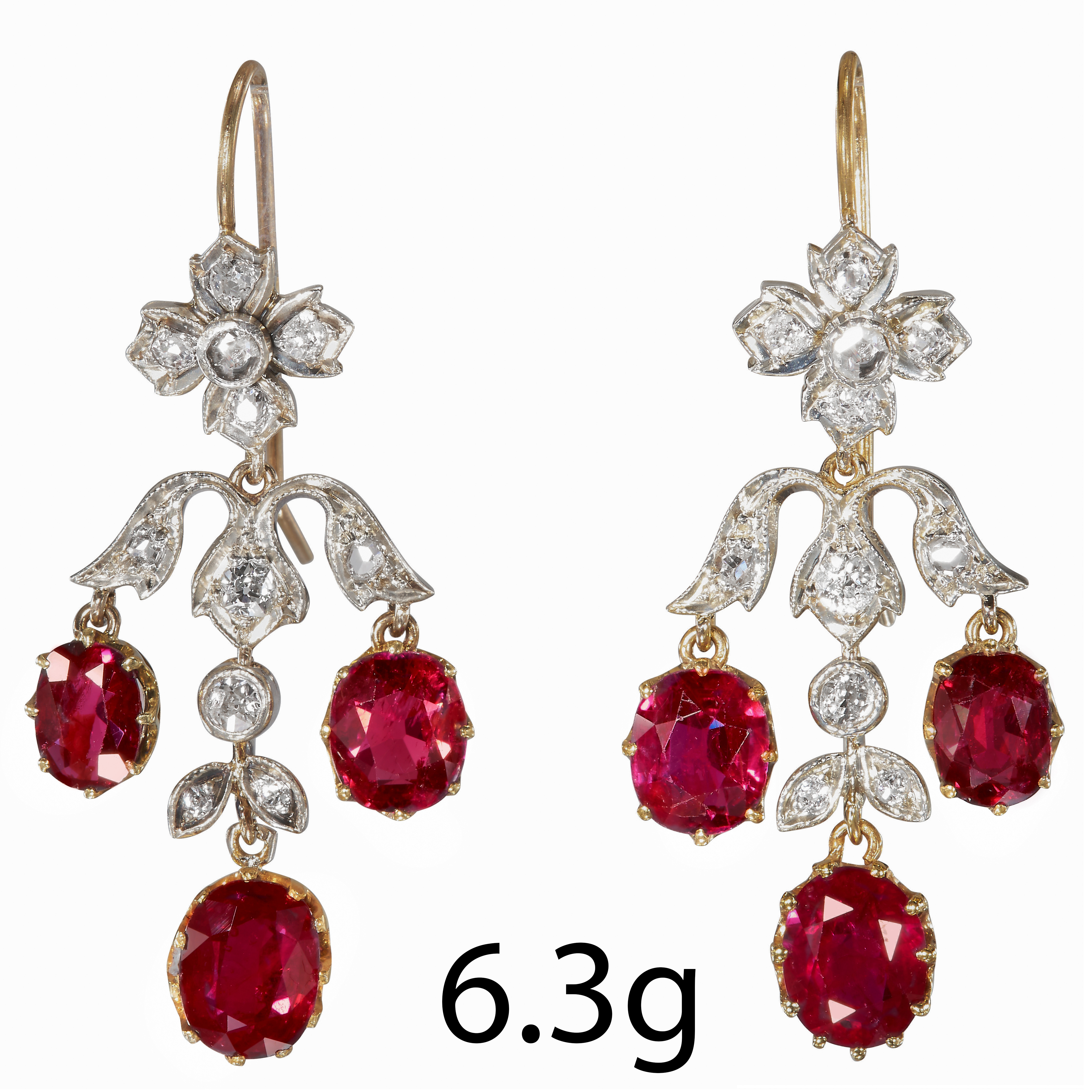 PAIR OF RUBY AND DIAMOND CHANDELIER DROP EARRINGS