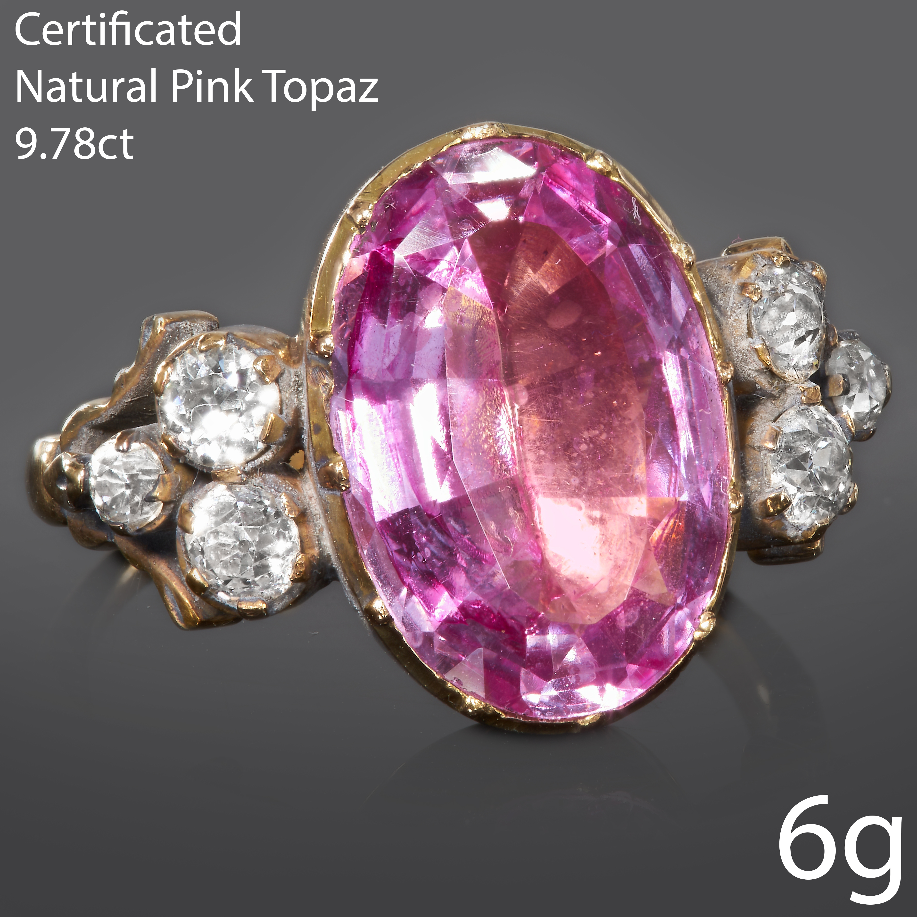 CERTIFICATED PINK TOPAZ AND DIAMOND RING